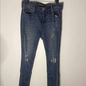 Express Women's Distressed Skinny Jeans in Dark Blue